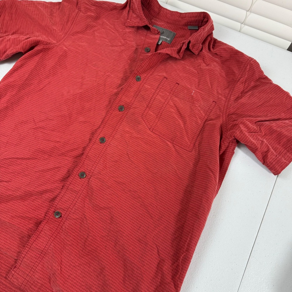 Royal Robbins Mens Red Micro Check Short Sleeve Button Down Relaxed Fit Shirt M